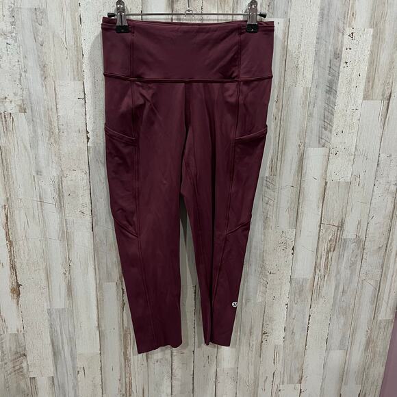 Lululemon Women Fast Free HR Crop 19” LW6BCUS Maroon Size 6 Gym Workout - Picture 1 of 8